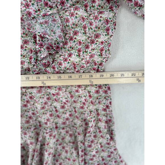 Flawless Floral Ruffled Dress M Cottagecore Long Sleeve Mini Dress White Pink M - Picture 11 of 11